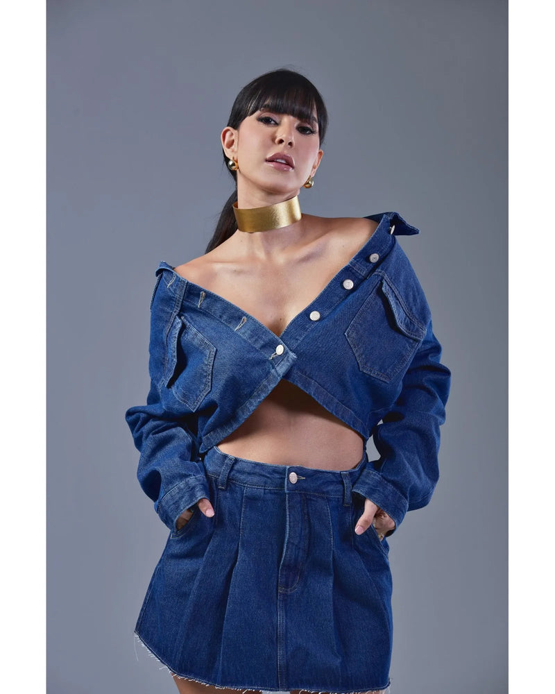 Jaqueta Jeans Cropped Por Rica De Marré Dark blue | TLF Jeans