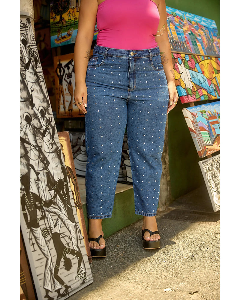 Calça Tereza Plus Com Tachas Azul Escuro | TLF Jeans