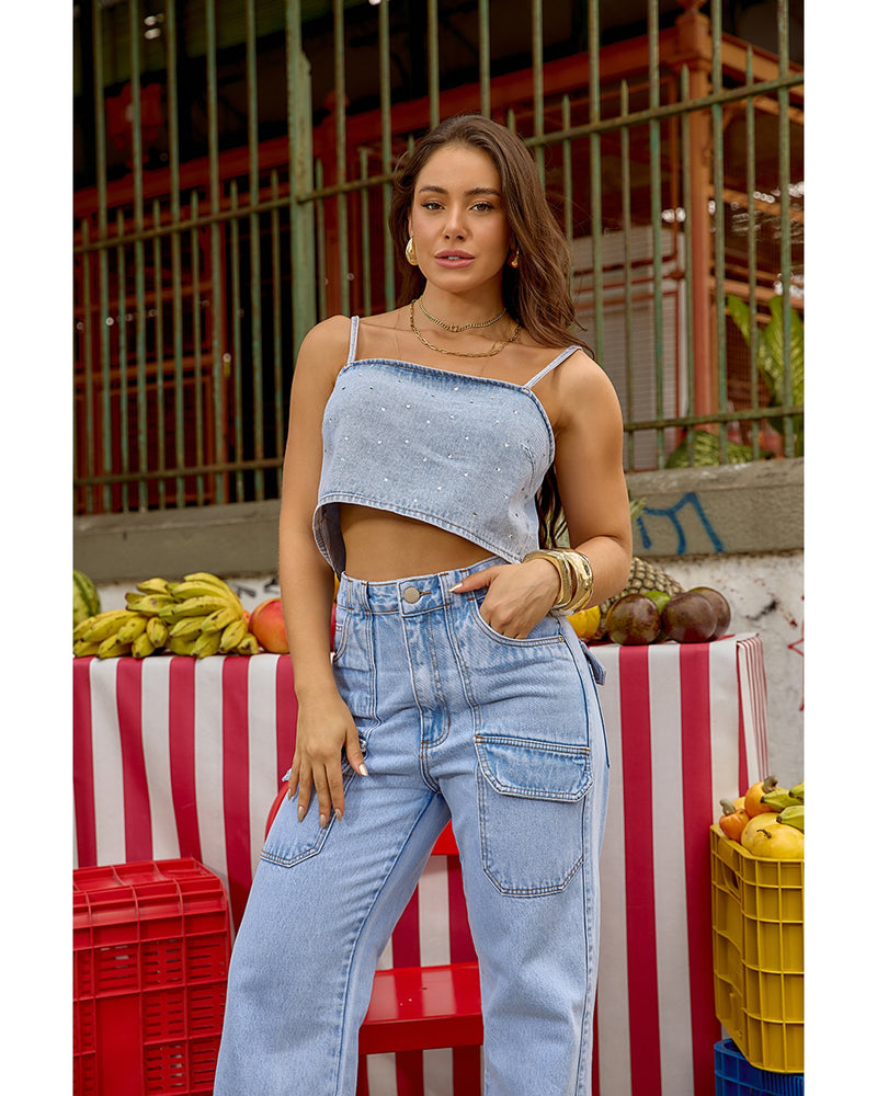 Blusa Yvi Com Brilho Azul Claro | TLF Jeans