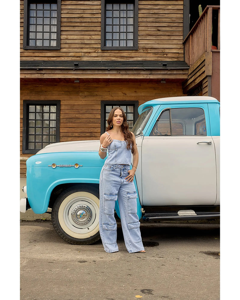 Calça Nicole Cargo Azul Claro | TLF Jeans