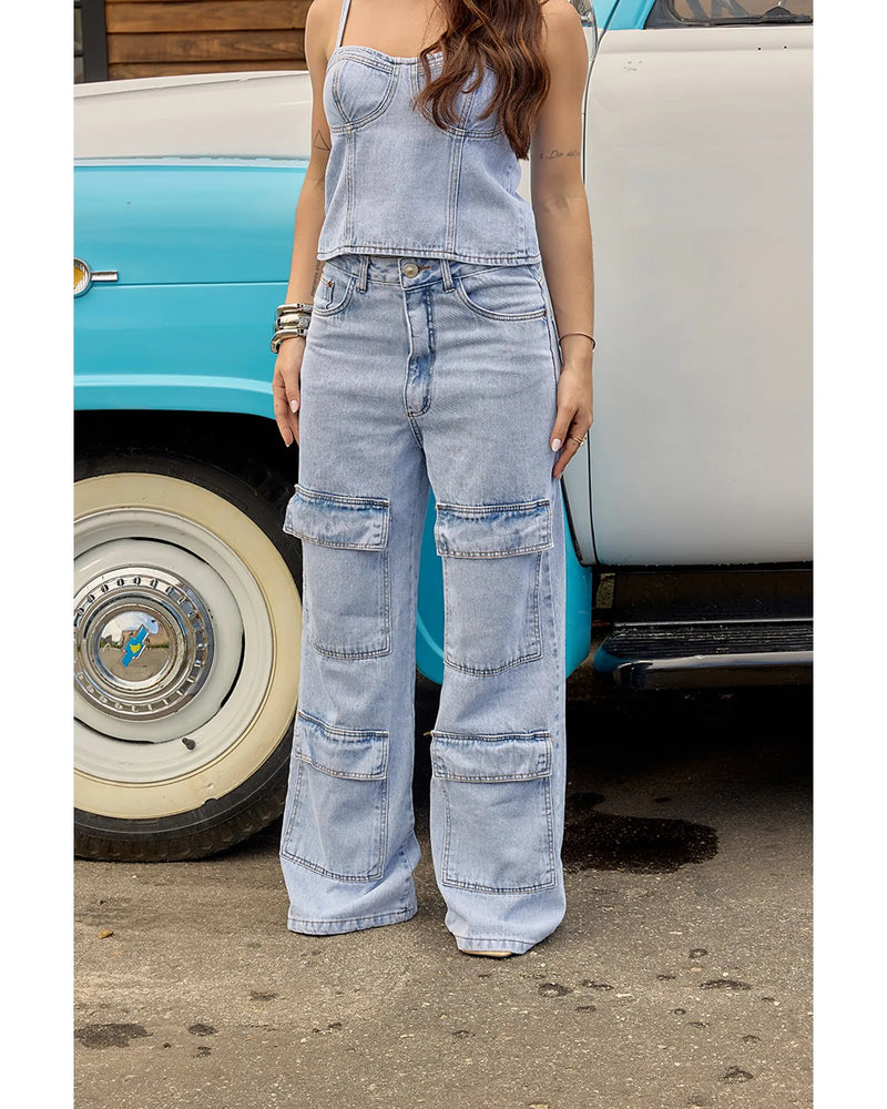 Calça Nicole Cargo Azul Claro | TLF Jeans