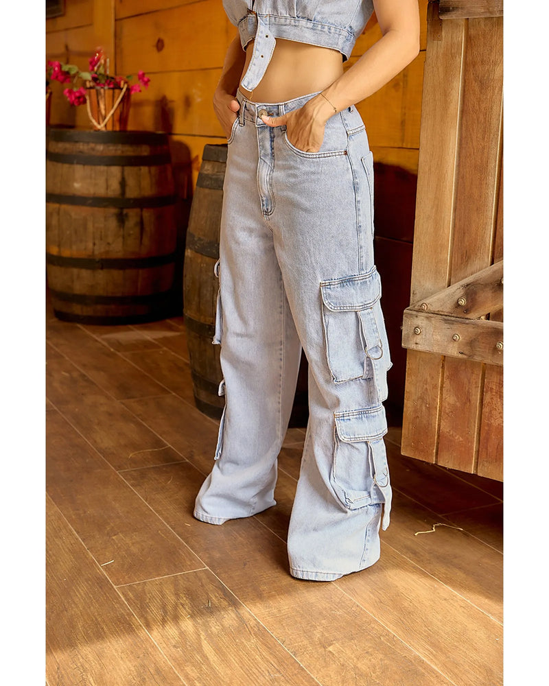 Calça Camila cargo 4 bolsos Azul Claro | TLF Jeans