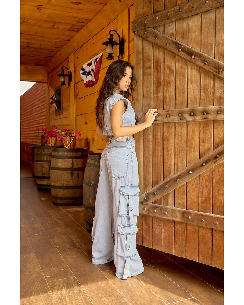Calça Camila cargo 4 bolsos Azul Claro | TLF Jeans