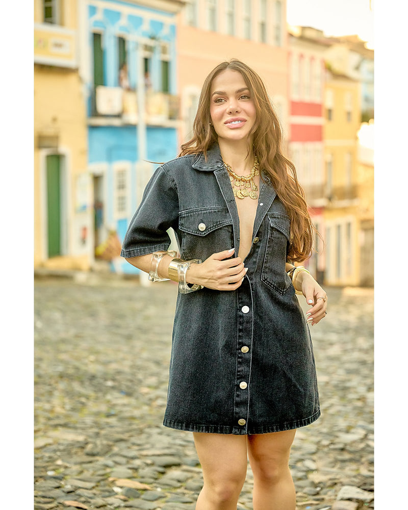 Vestido Manu Black Estonado | TLF Jeans