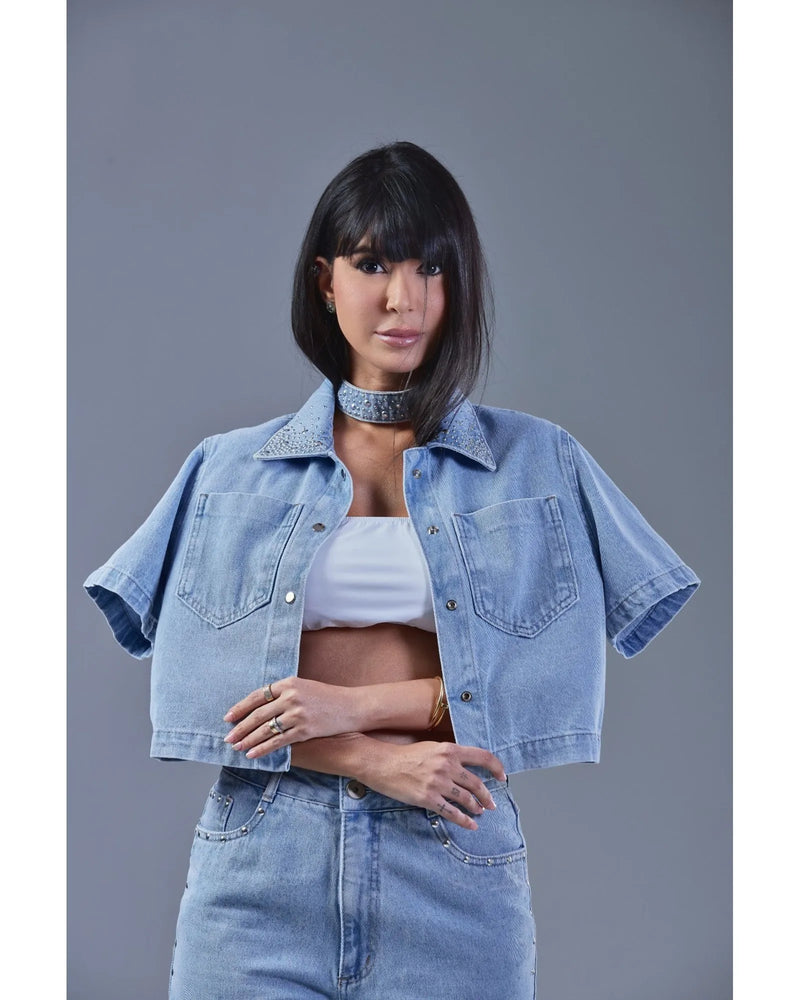 Camisa Jeans com aplicação por Rica de Marré Azul Claro | TLF Jeans