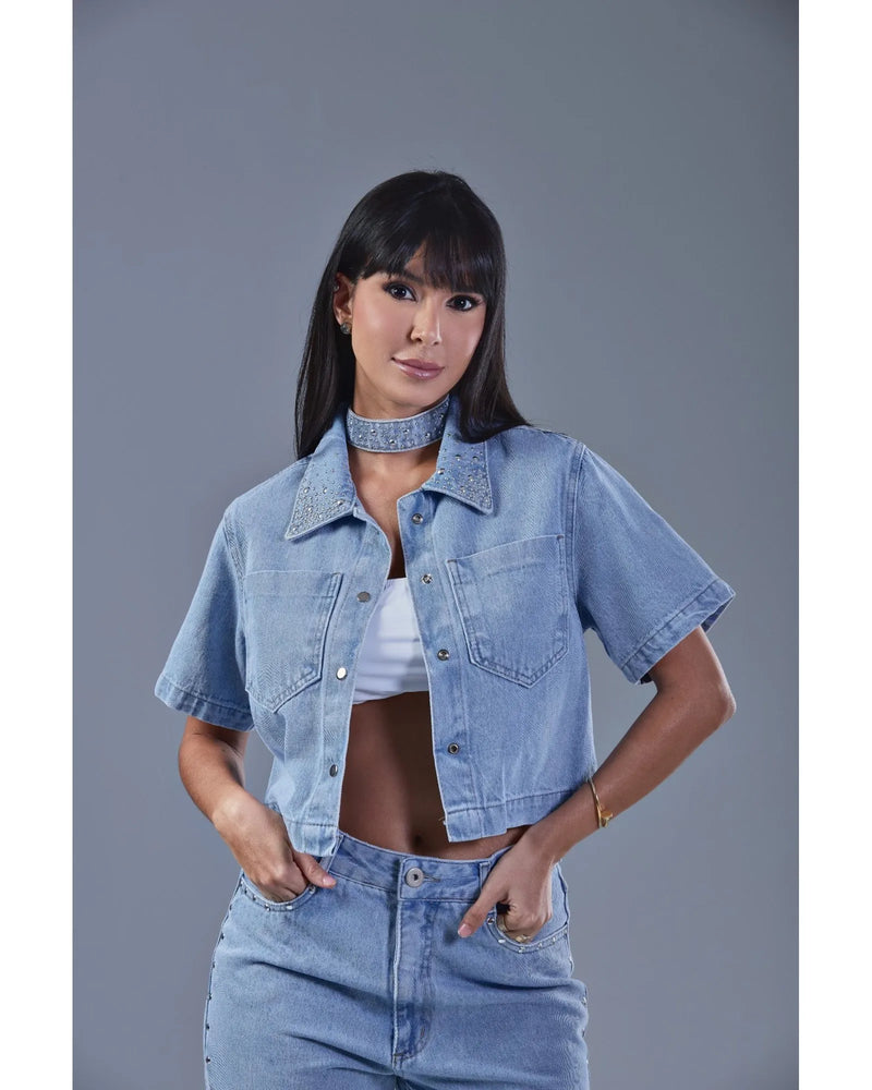 Camisa Jeans com aplicação por Rica de Marré Azul Claro | TLF Jeans