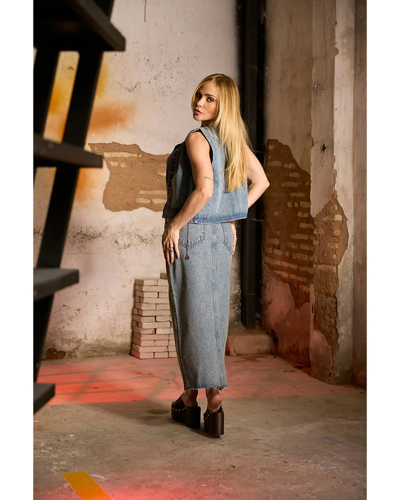 Saia Mid Tina Azul Médio | TLF Jeans