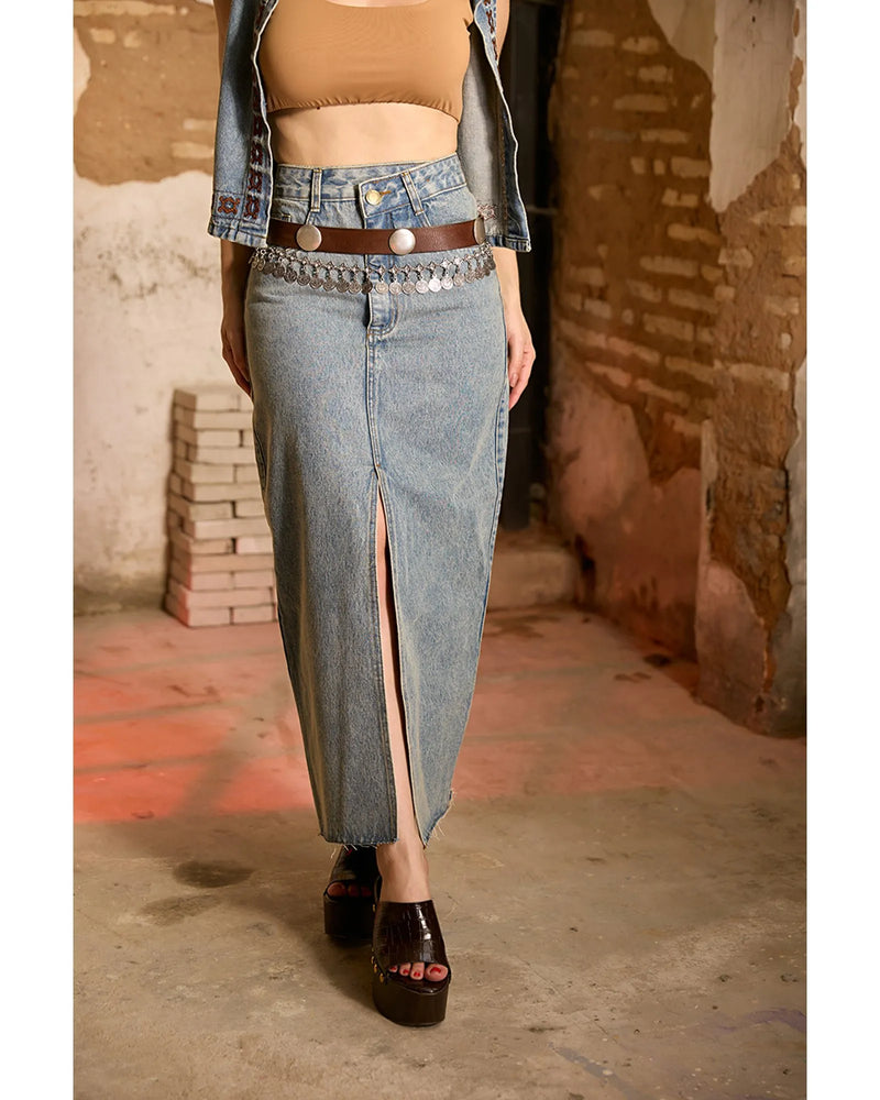 Saia Mid Tina Azul Médio | TLF Jeans