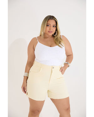 Short Lívia Plus Size Amarelo Manteiga