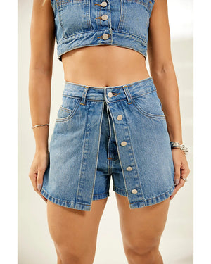 Short Saia Leticia Azul Médio