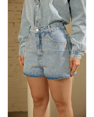 Short Antonela Com Brilho Azul Claro